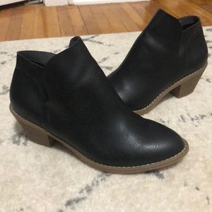 Black faux leather booties